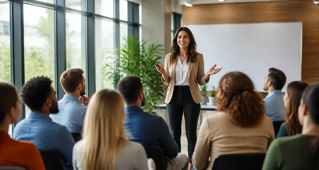 Formatrice animant un atelier de formation professionnelle pour entrepreneures