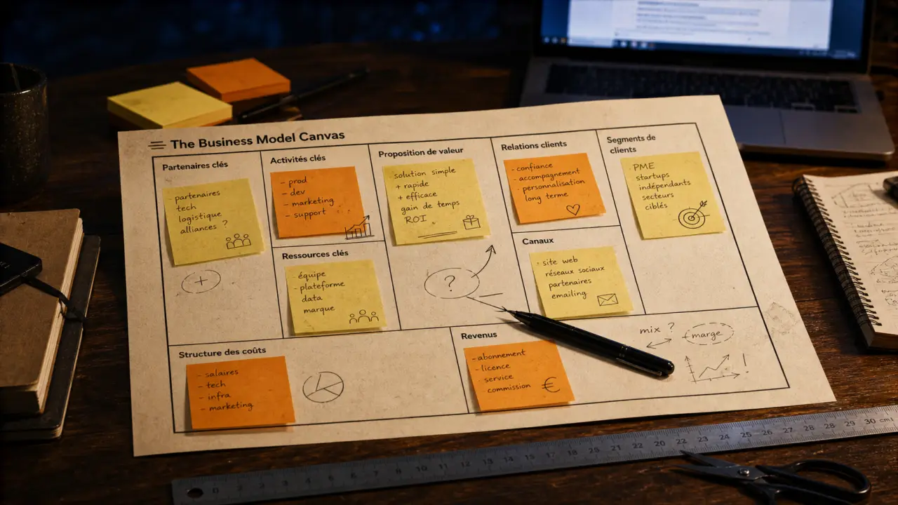 business model canvas vierge avec 9 blocs à compléter