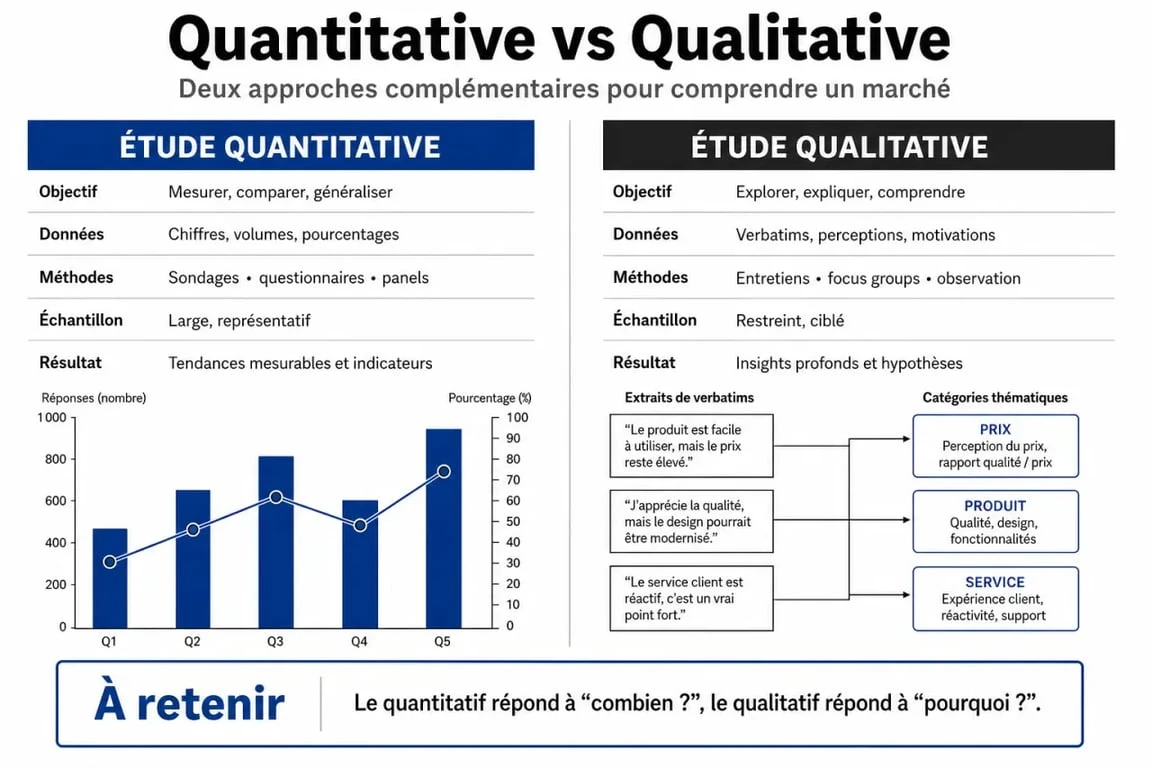 Comparatif étude de marché quantitative et qualitative pour projet d'entreprise