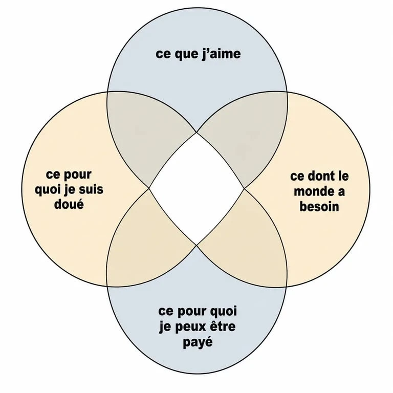 Schéma ikigai vierge avec les 4 cercles à remplir