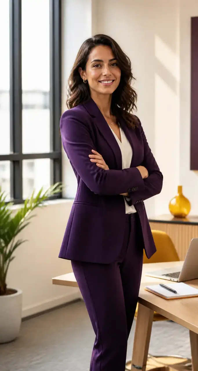Femme entrepreneure confiante dans un bureau lumineux, prête à développer son projet d'entreprise