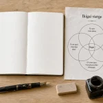 Ikigai vierge avec 4 cercles à remplir, vue de dessus