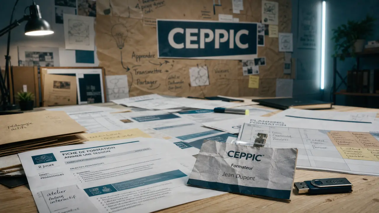 CEPPIC centre de formation continue à Rouen : table de formation, badges et documents