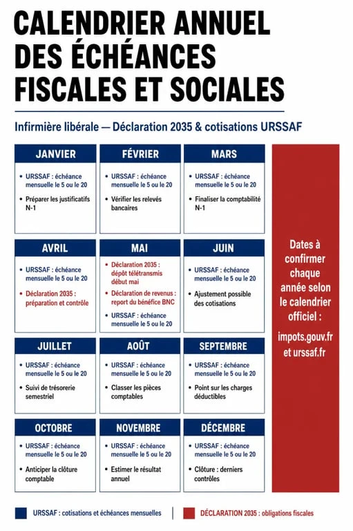 Calendrier fiscal et social pour la comptabilité infirmière libérale