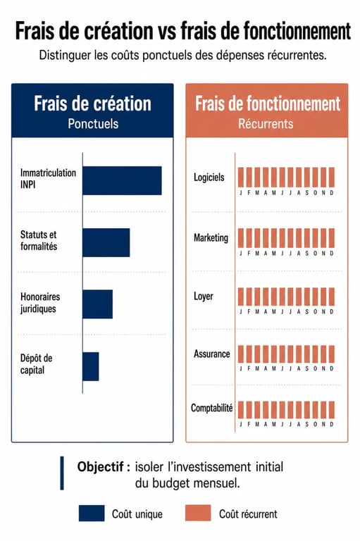 Infographie comparative entre frais de création et frais de fonctionnement pour optimiser ses coûts de lancement