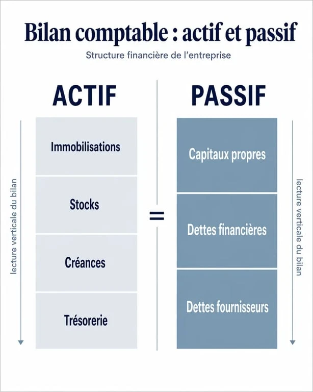 Lire un bilan comptable : schéma éditorial de l'actif et du passif d'une entreprise