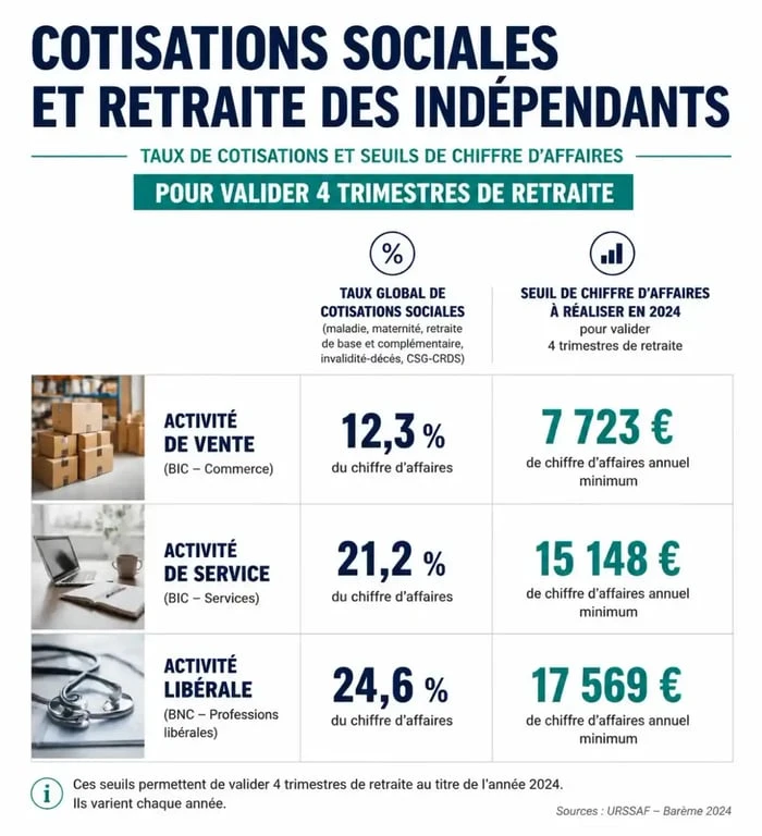 Tableau récapitulatif des taux de cotisations et seuils pour cotiser retraite auto entrepreneur